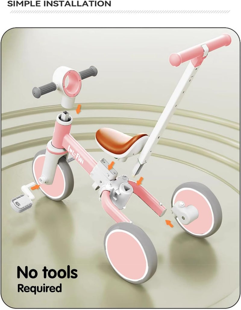 LOL-FUN Tricycle for Toddlers 1-3 Years Old Riding Toy, 5 in 1 Baby Balance Bike 2 Year Old Boys Girls with Parent Steering Push Handle - Image 4